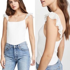 Alice + Olivia marg ruffle strap white crop top